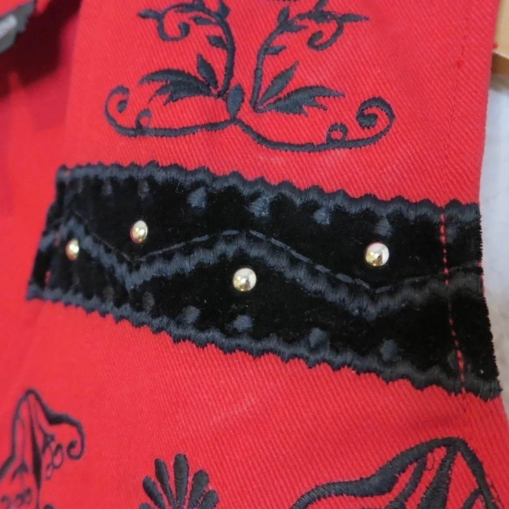 Valencia Red Western Crop Vest Cowboy Cowgirl Boho Button‎ Up Festival Concert